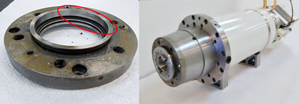 Front cover damaged from a crash. This Franz Kessler spindle is ready to ship back to Boeing good as new