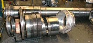 The front bearing stack is removed from the Mazak SQT18M Spindle