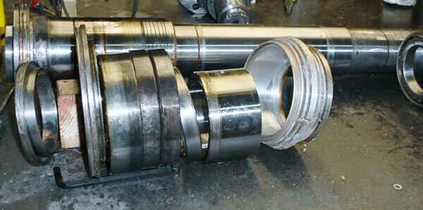 Mazak SQT spindle repair and rebuild_front bearing stack removed