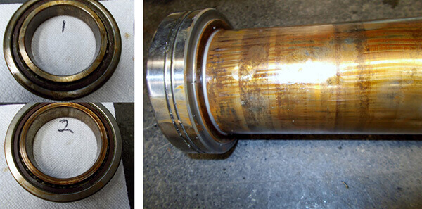 mori seiki MV spindle repair. Sever fretting on bearings and shaft journals.