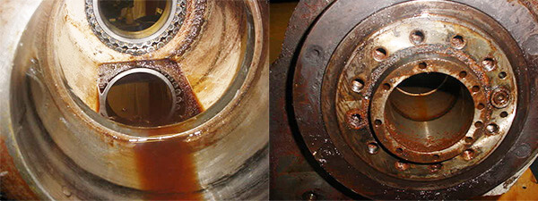 This Doosan lathe spindle failed because liquid contamination damaged the bearings. Forensic examination revealed two O-rings were missing. Turning Centers and Lathes Spindle Repair.